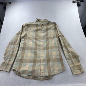 Wellen Shirt Mens Large Beige Plaid Corduroy Organic Button Down Long Sleeve